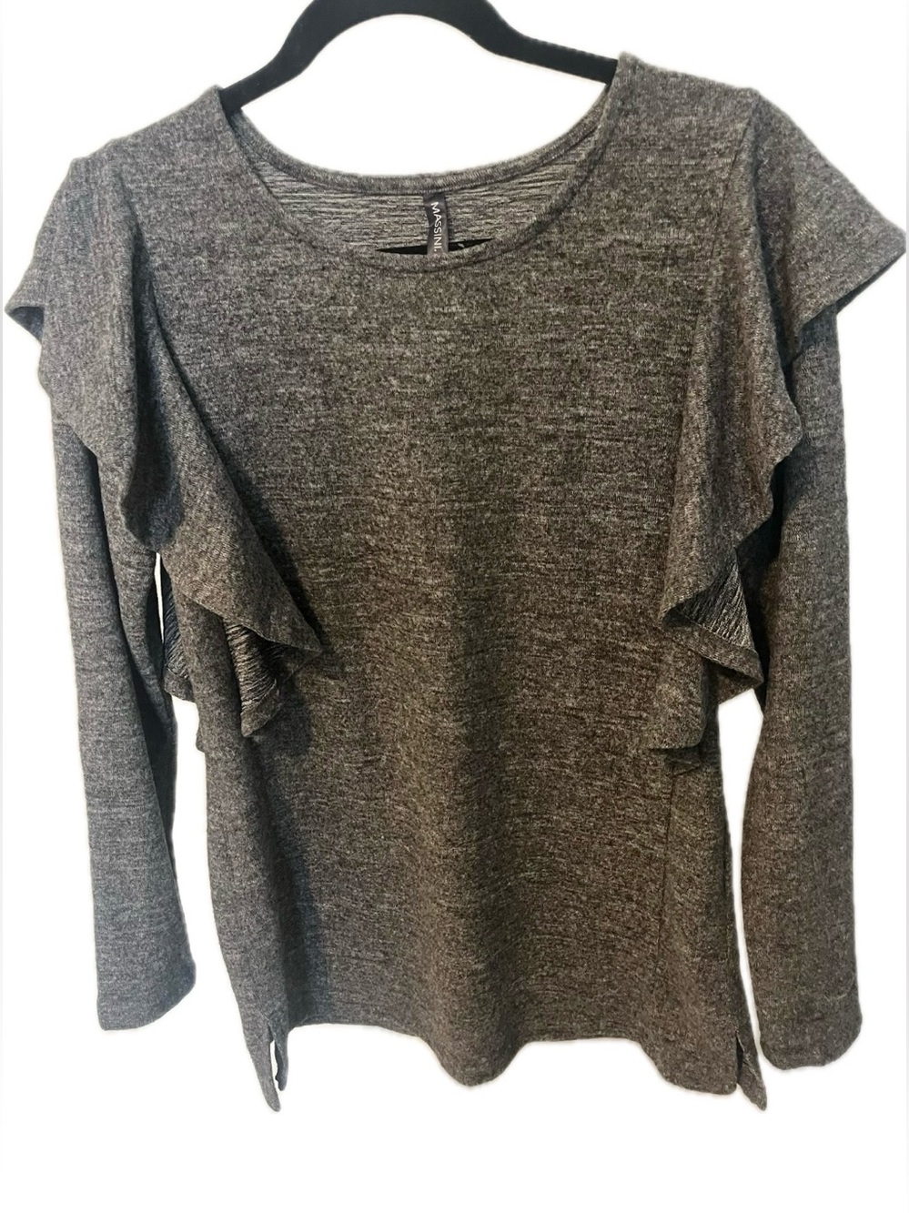 Massini Charcoal Gray Long Sleeve Ruffle Top